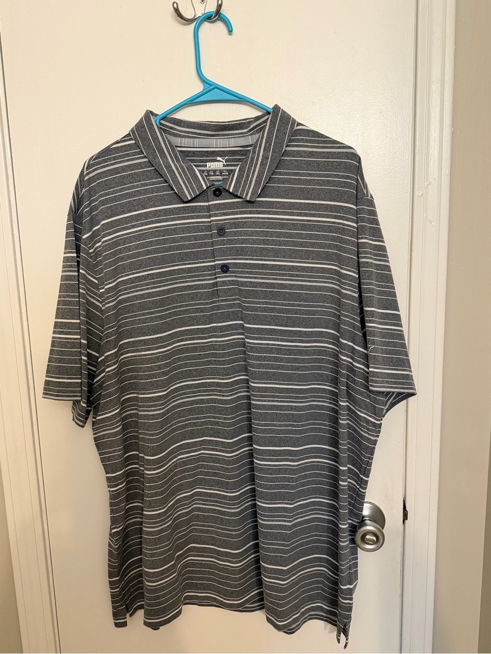 Puma Gray & White Stripe Men's Polo Shirt